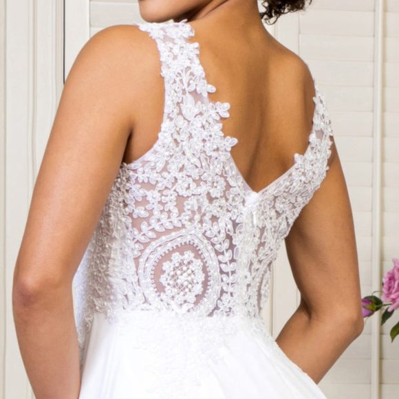 NEW LONG CHIFFON A-LINE EMBROIDERED RHINESTONES DRESS WITH ZIPPER BACK GL2311 - Picture 6 of 6